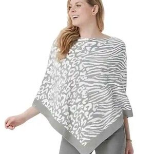Barefoot Dreams CozyChic Ultra Lite Poncho Animal Print One Size Gray White